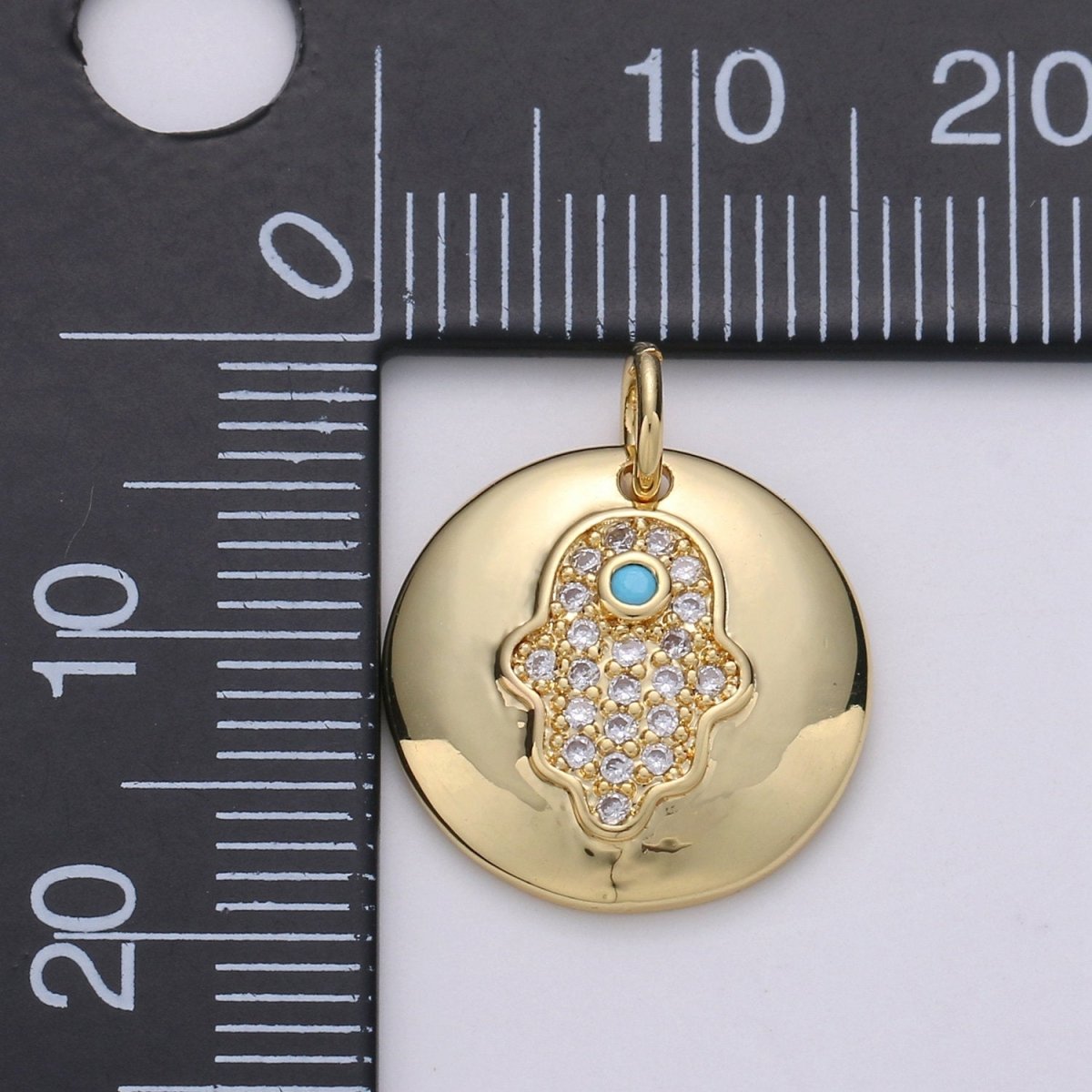 14k Gold Filled Micro Pave CZ Hamsa Pendant Charm, Universe Protective Micro Pave CZ Pendant Charm, Dainty Torquoise Jewelry D-678