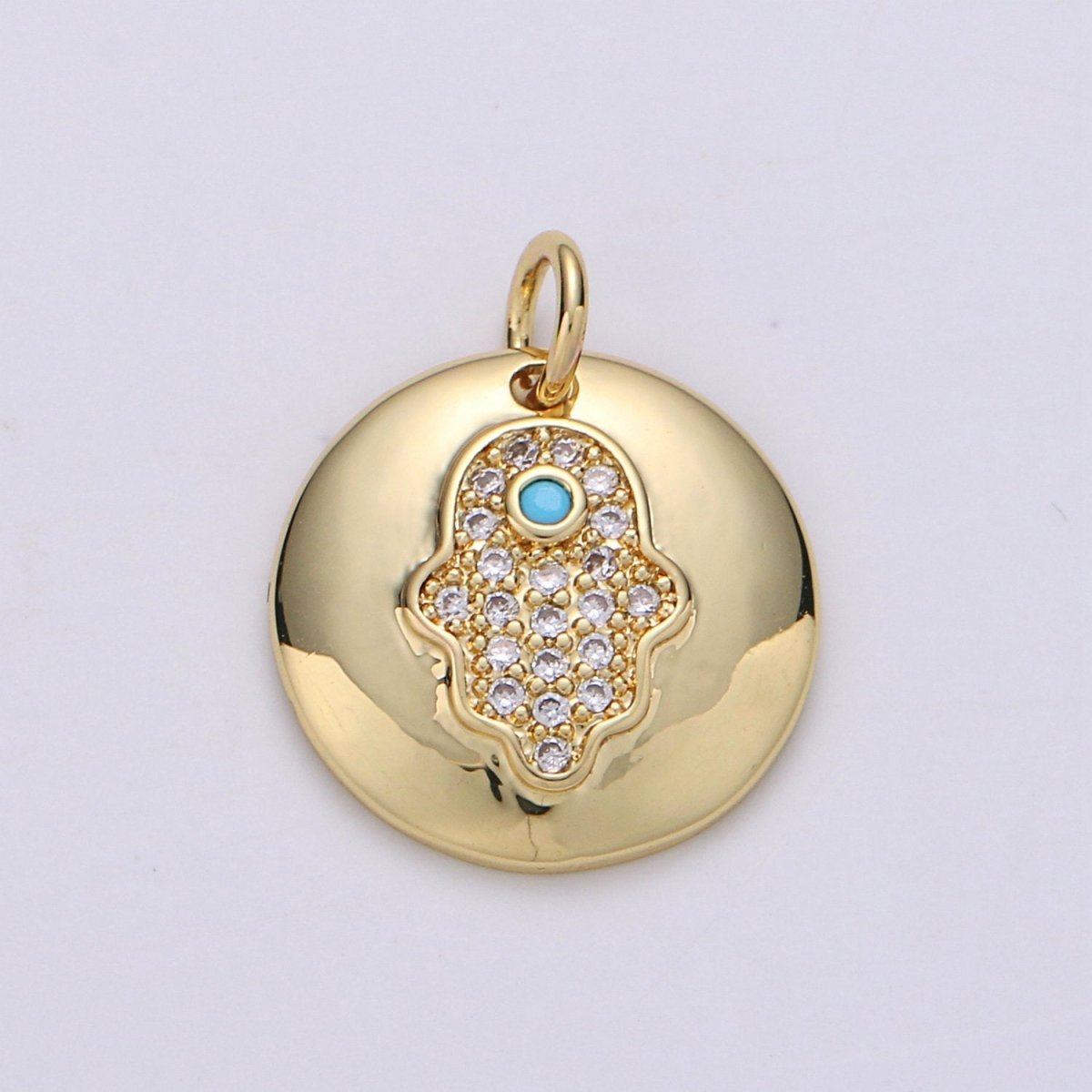14k Gold Filled Micro Pave CZ Hamsa Pendant Charm, Universe Protective Micro Pave CZ Pendant Charm, Dainty Torquoise Jewelry D-678