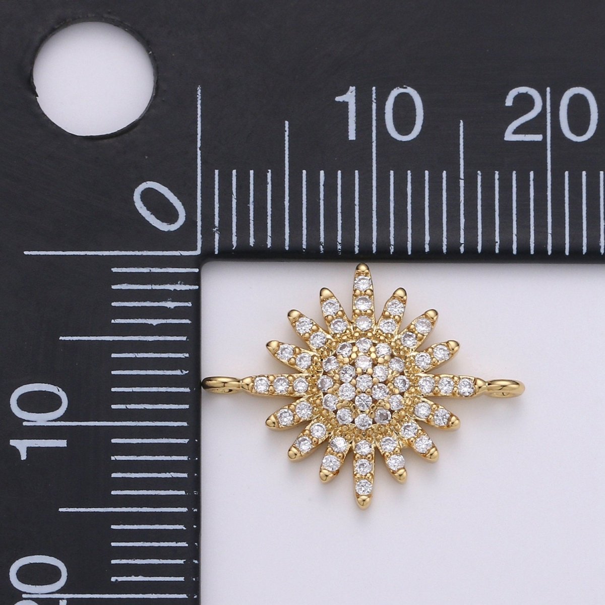 14K Gold Filled Sun CZ paved Connectors, Celestial Jewelry Sunshine, Sunburst F-504