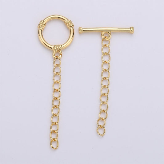 14K Gold Filled Toggle Clasp with CZ On Charm, 12mmx12mm Hoop Charm and 10mmx2mm Bar. Extender Chain is 32mm 1.5inches You Can Cut K-459