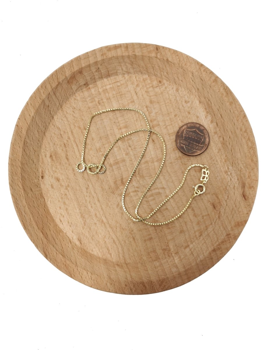 15.7 Inch Ready To Wear Chain, 14K Gold Plated Box Chain Necklace, Dainty 1mm Layering Box Necklace w/Spring Ring | CN-563