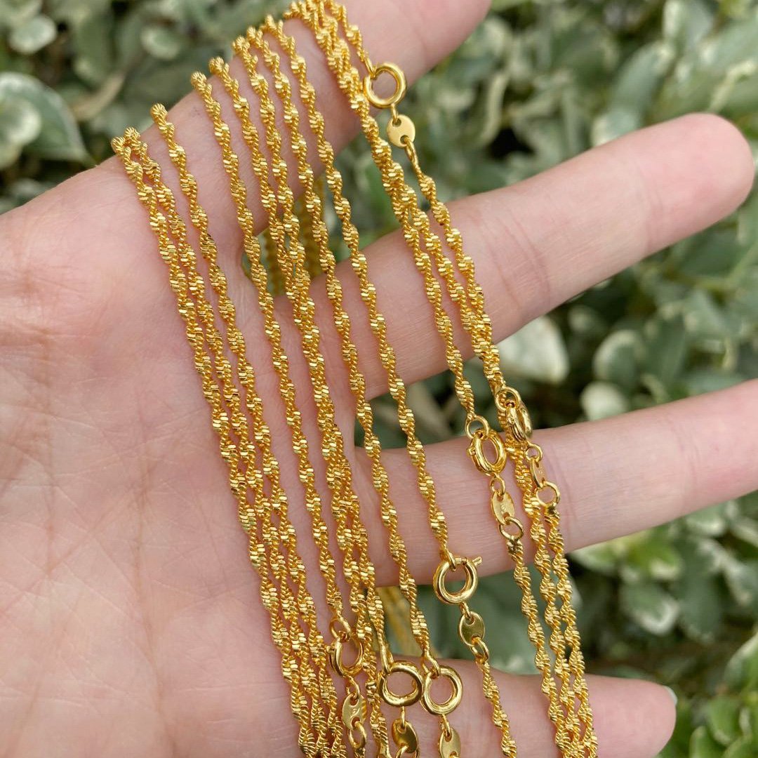 17.7'' Ready to Use 24K Gold Plated Rope Necklace Chain, Layering Rope Chain, Dainty 2.2mm Rope Necklace w/ Spring Ring | CN-003  Clearance Pricing