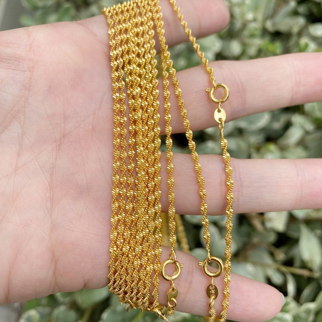 17.7'' Ready to Use 24K Gold Plated Rope Necklace Chain, Layering Rope Chain, Dainty 2.2mm Rope Necklace w/ Spring Ring | CN-003  Clearance Pricing