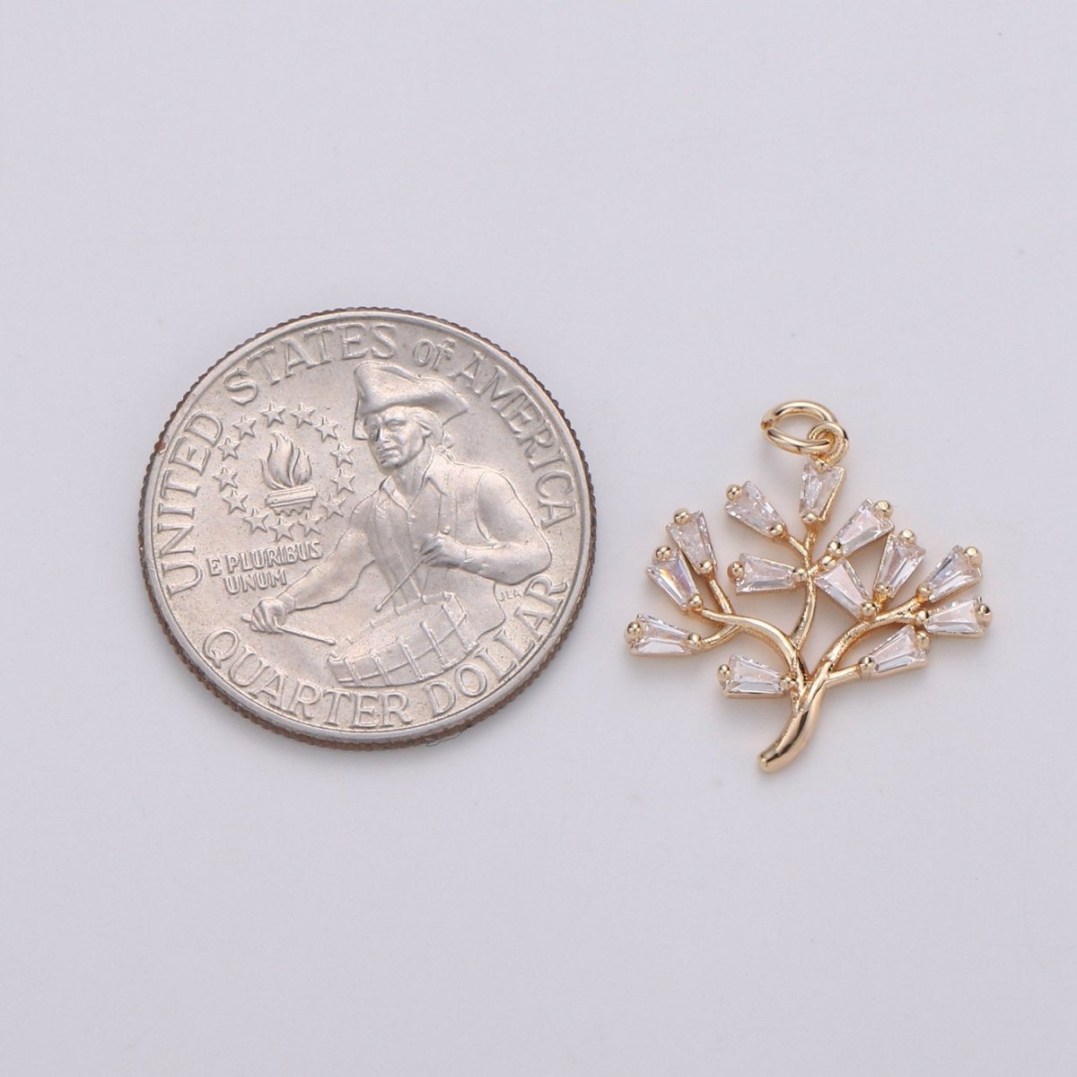18K gold Filled Baguette CZ The Solitary Tree Charms, Lonely Tree Clear Cubic Pendant, Baguette Cubic Zirconia Charm  D-735