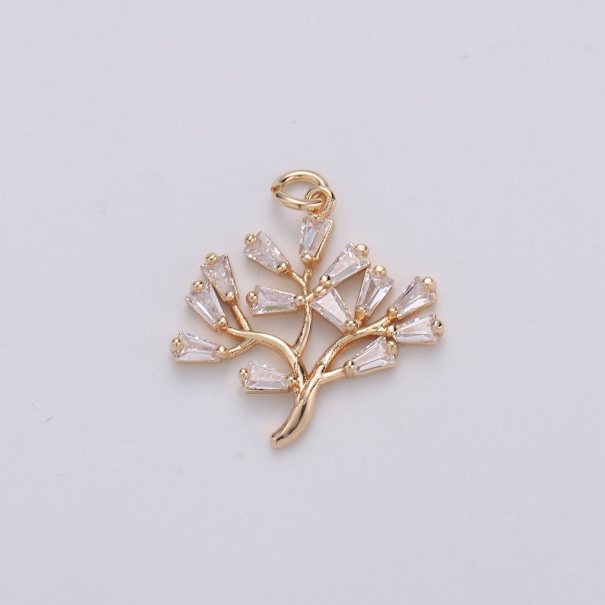 18K gold Filled Baguette CZ The Solitary Tree Charms, Lonely Tree Clear Cubic Pendant, Baguette Cubic Zirconia Charm  D-735
