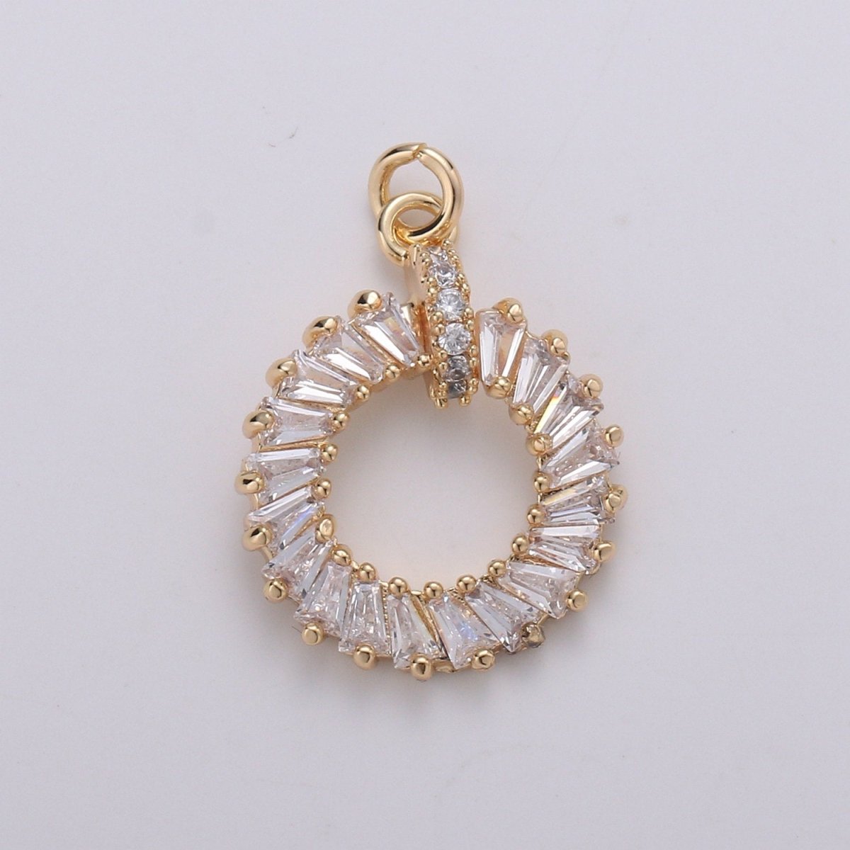 18K Gold Filled baguette CZ Wreath Charm, Micro Pave CZ Circle Pendant , Gold Filled Pendant, For DIY Jewelry, Rose Gold D-734