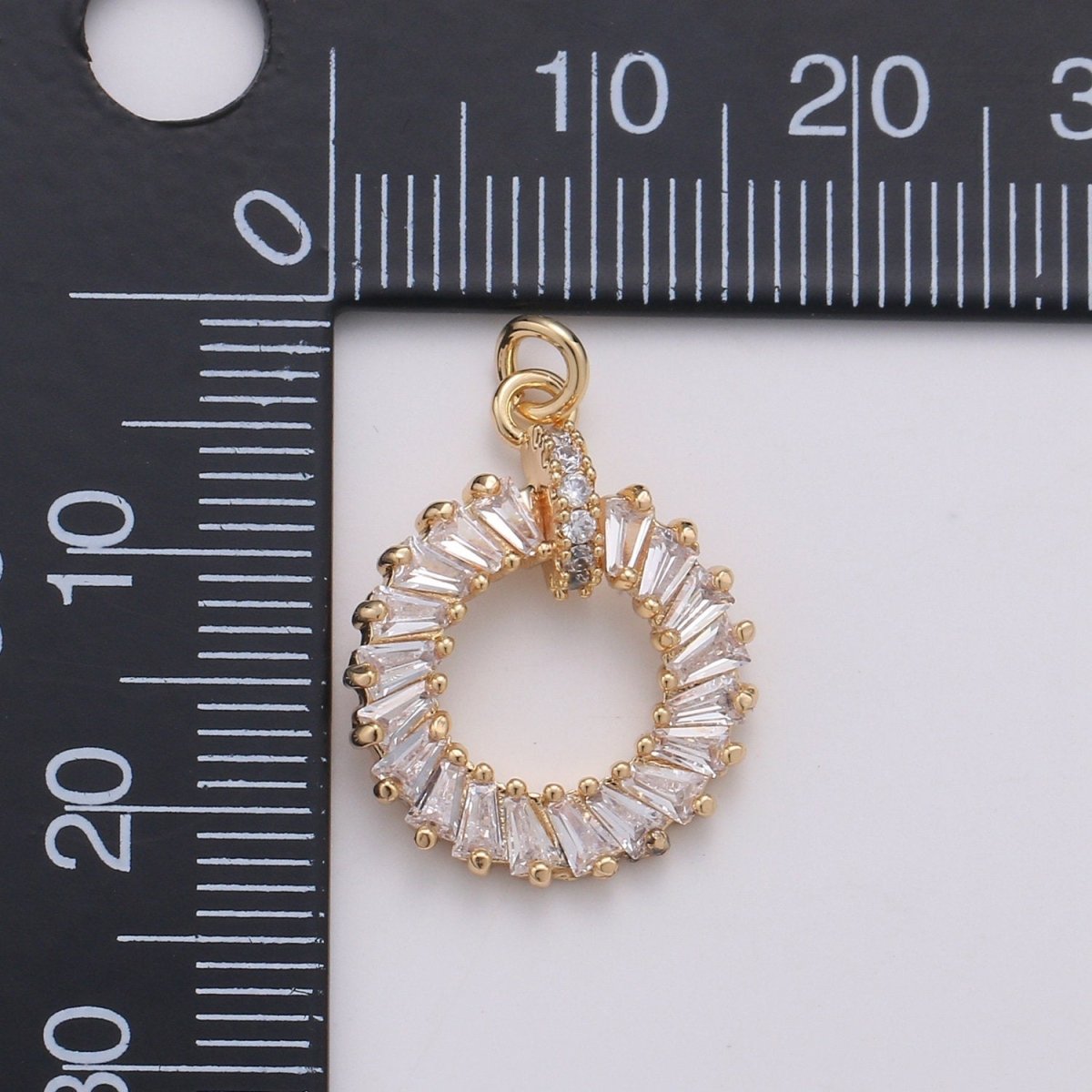 18K Gold Filled baguette CZ Wreath Charm, Micro Pave CZ Circle Pendant , Gold Filled Pendant, For DIY Jewelry, Rose Gold D-734