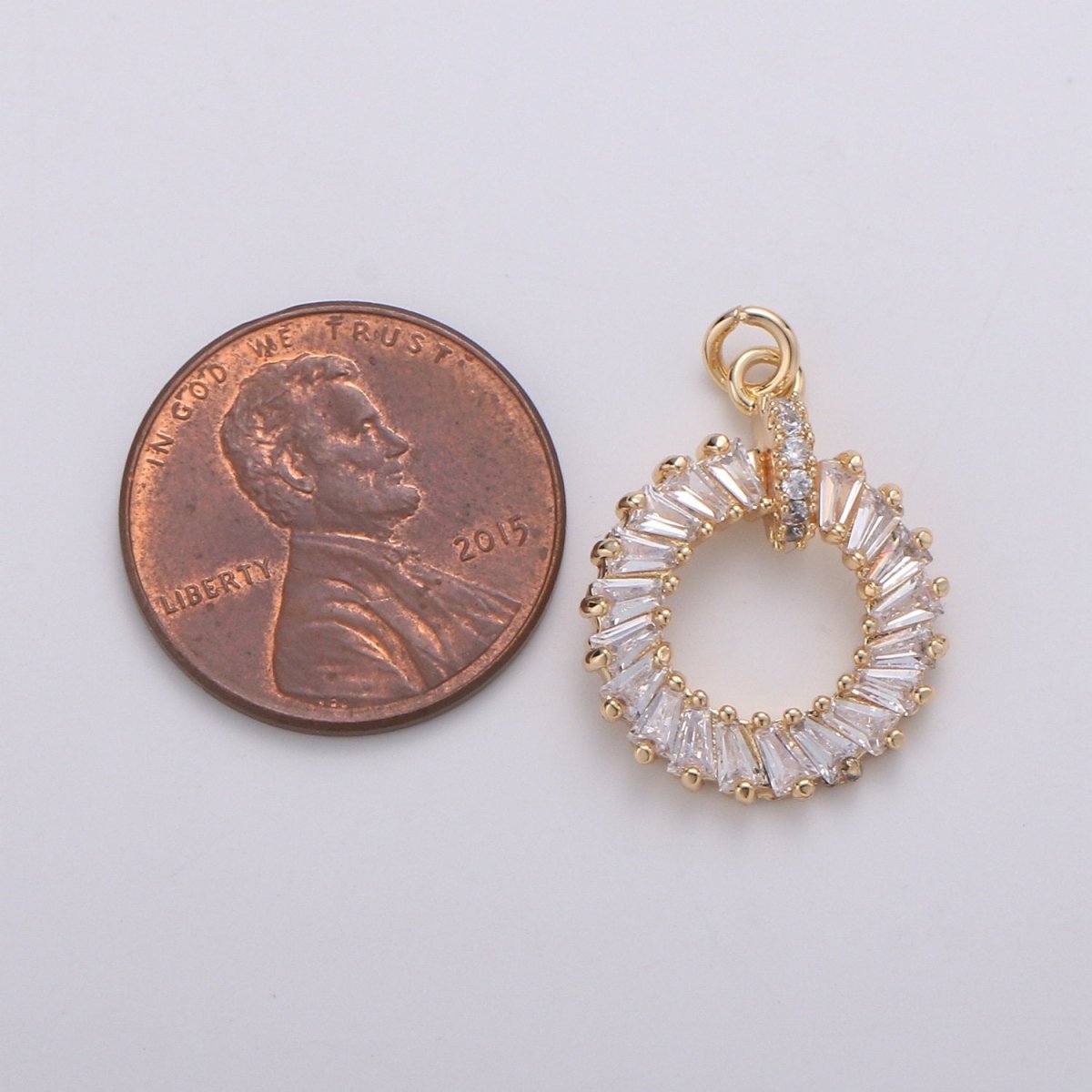 18K Gold Filled baguette CZ Wreath Charm, Micro Pave CZ Circle Pendant , Gold Filled Pendant, For DIY Jewelry, Rose Gold D-734