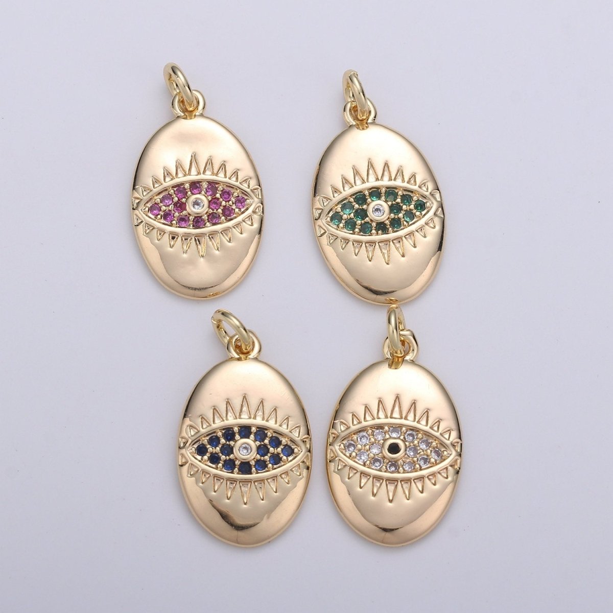 18k Gold Filled Micro Pave CZ Evil Eye Pendant Charm, For DIY Jewelry, Red, Blue, Green,Clear CZ Evil Eye Charm D-208 to D-211