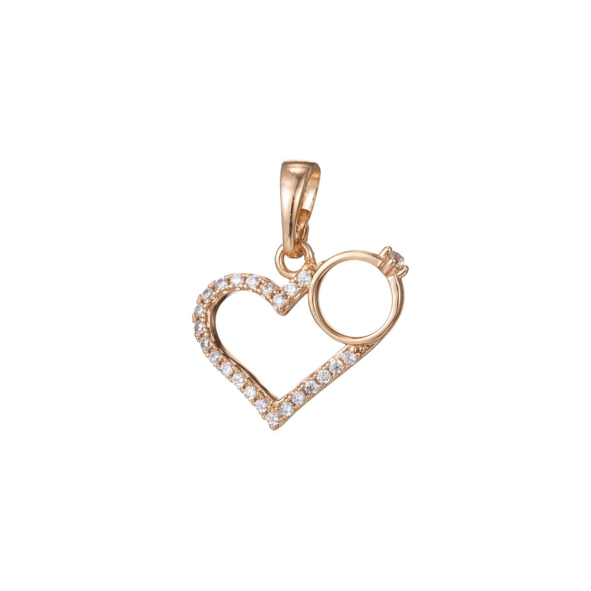 18k Gold Filled Micro Pave CZ Heart Pendant Charm, Heart with Ring Micro Pave CZ Pendant Charm, Gold Filled Pendant, For DIY Jewelry I-432