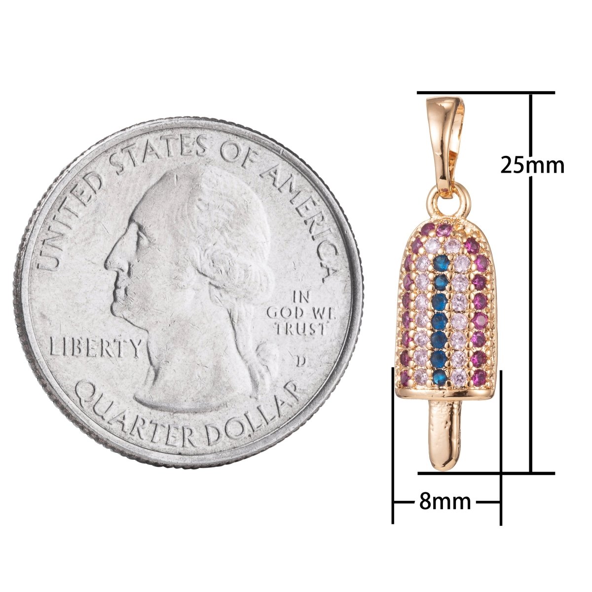 18k Gold Filled Micro Pave CZ Popsicle Pendant Charm, Ice Pop Pendant Charm, Gold Filled Desert Pendant, For DIY Jewelry Making I-472