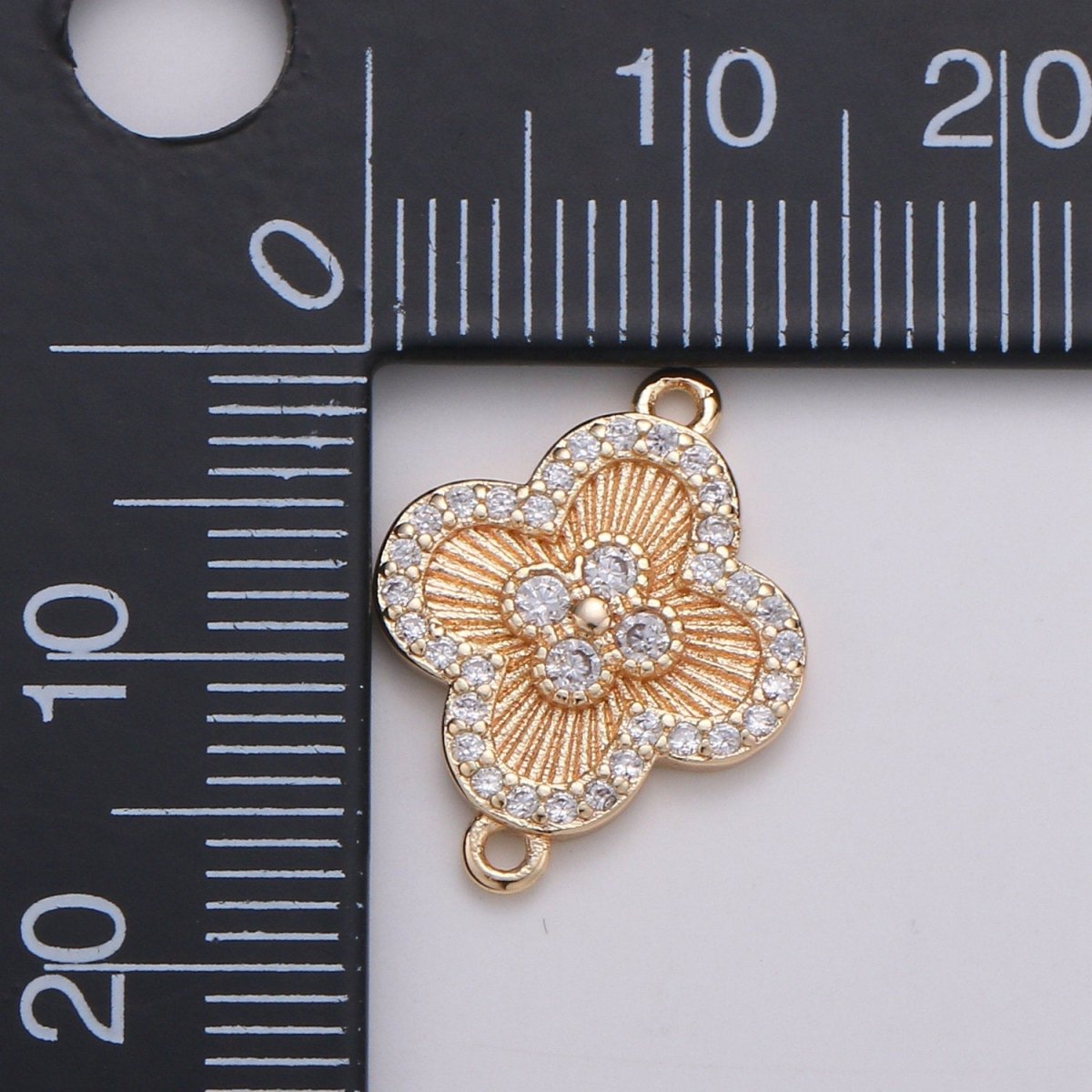 18K Gold Plated CZ paved Connectors, Floral Charm Cubic Micro paved, Petal Jewelry Craft Supply, Spring, Jasmine, Shamrock Nature Lover Gift F-780