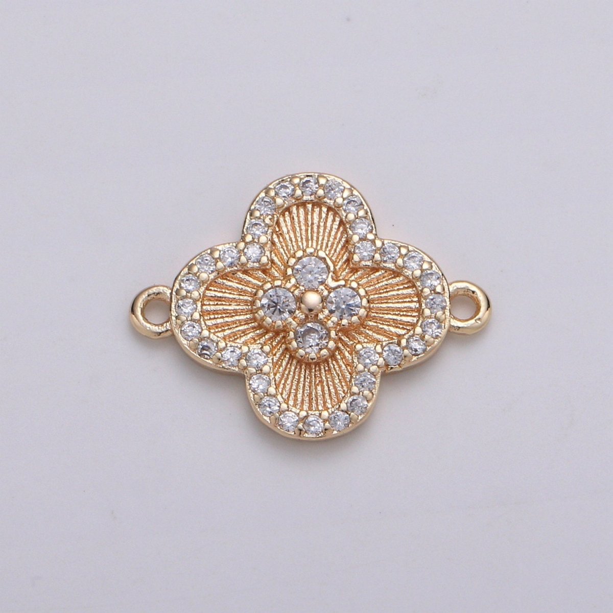 18K Gold Plated CZ paved Connectors, Floral Charm Cubic Micro paved, Petal Jewelry Craft Supply, Spring, Jasmine, Shamrock Nature Lover Gift F-780