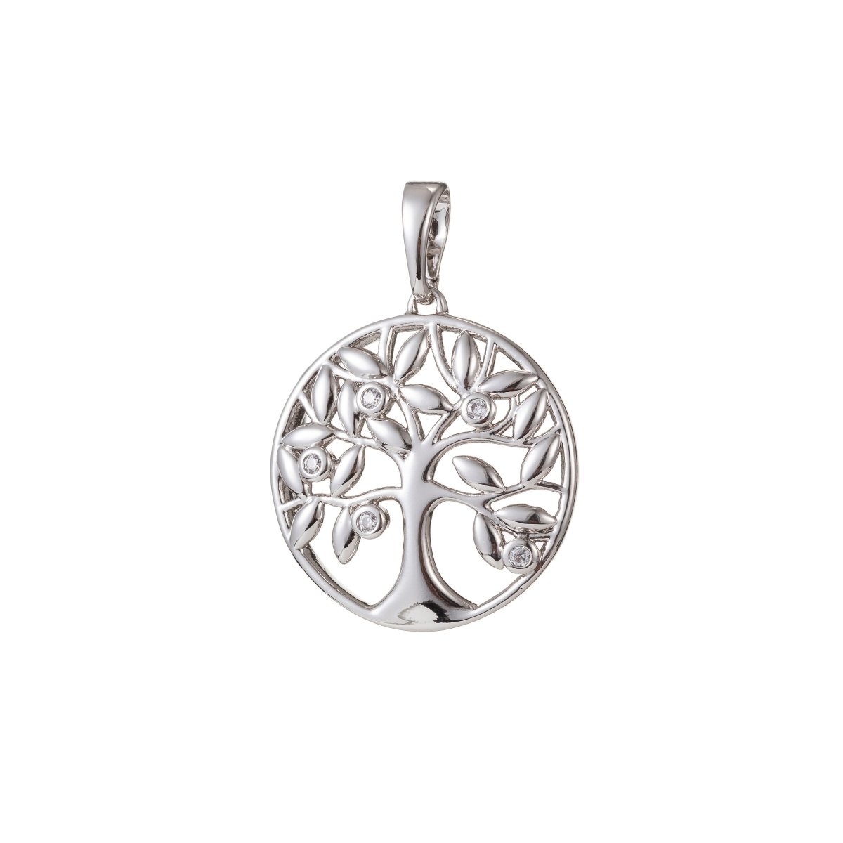 1pc White Gold Filled Micro Pave CZ Tree of Life Pendant Charm, Micro Pave CZ Pendant Charm, White Gold Filled Pendant, For DIY Jewelry