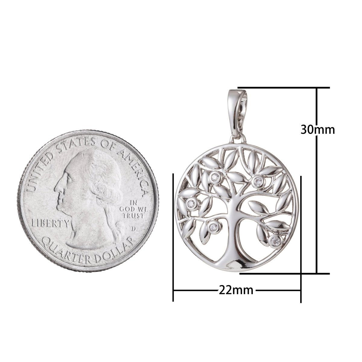 1pc White Gold Filled Micro Pave CZ Tree of Life Pendant Charm, Micro Pave CZ Pendant Charm, White Gold Filled Pendant, For DIY Jewelry