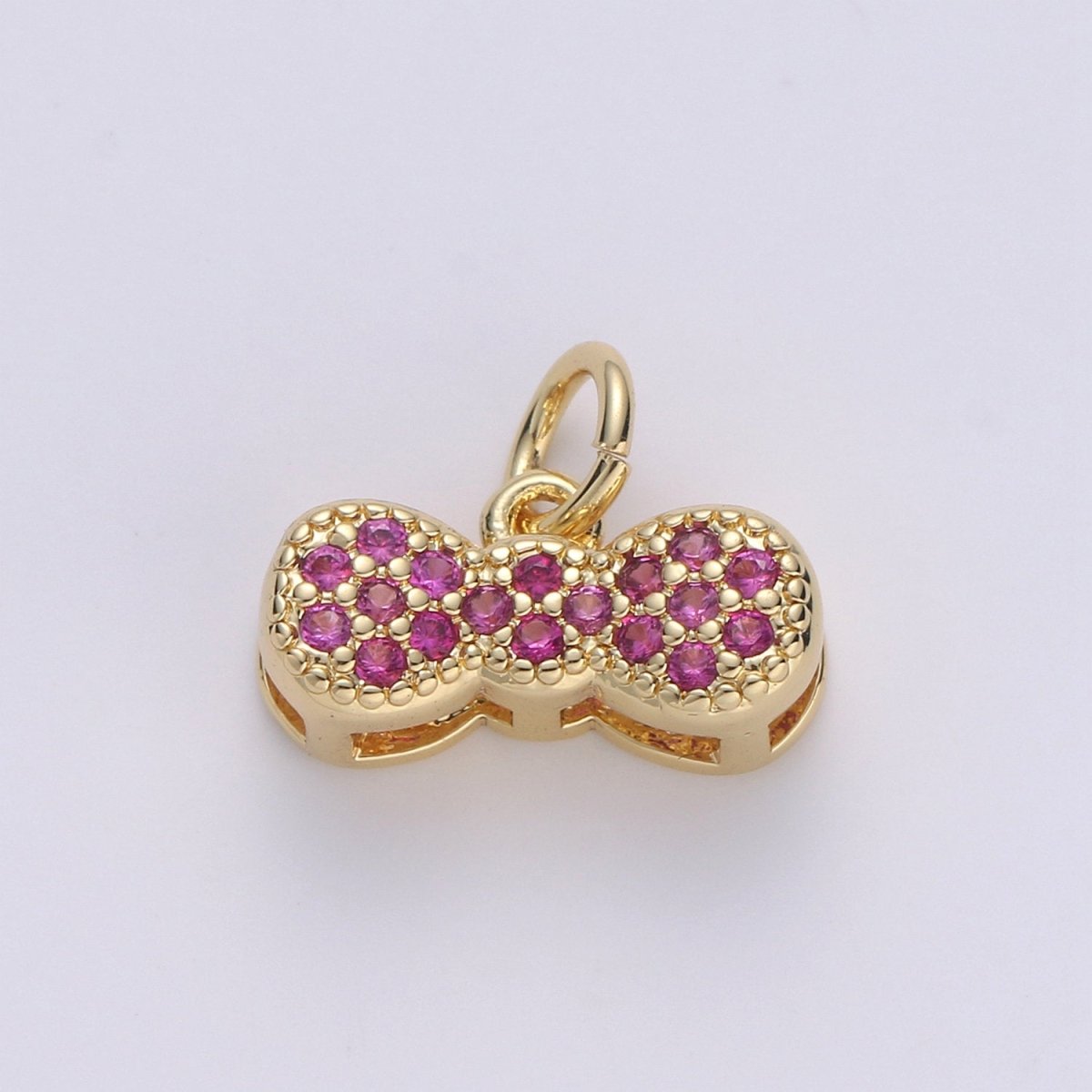 24k Gold Filled Bow Charms, Cz Bracelet Charm, Fuschia Micro Pave Bow, Mini Bow Pendant,Cubic Zirconia Charm, gf Charm D-538