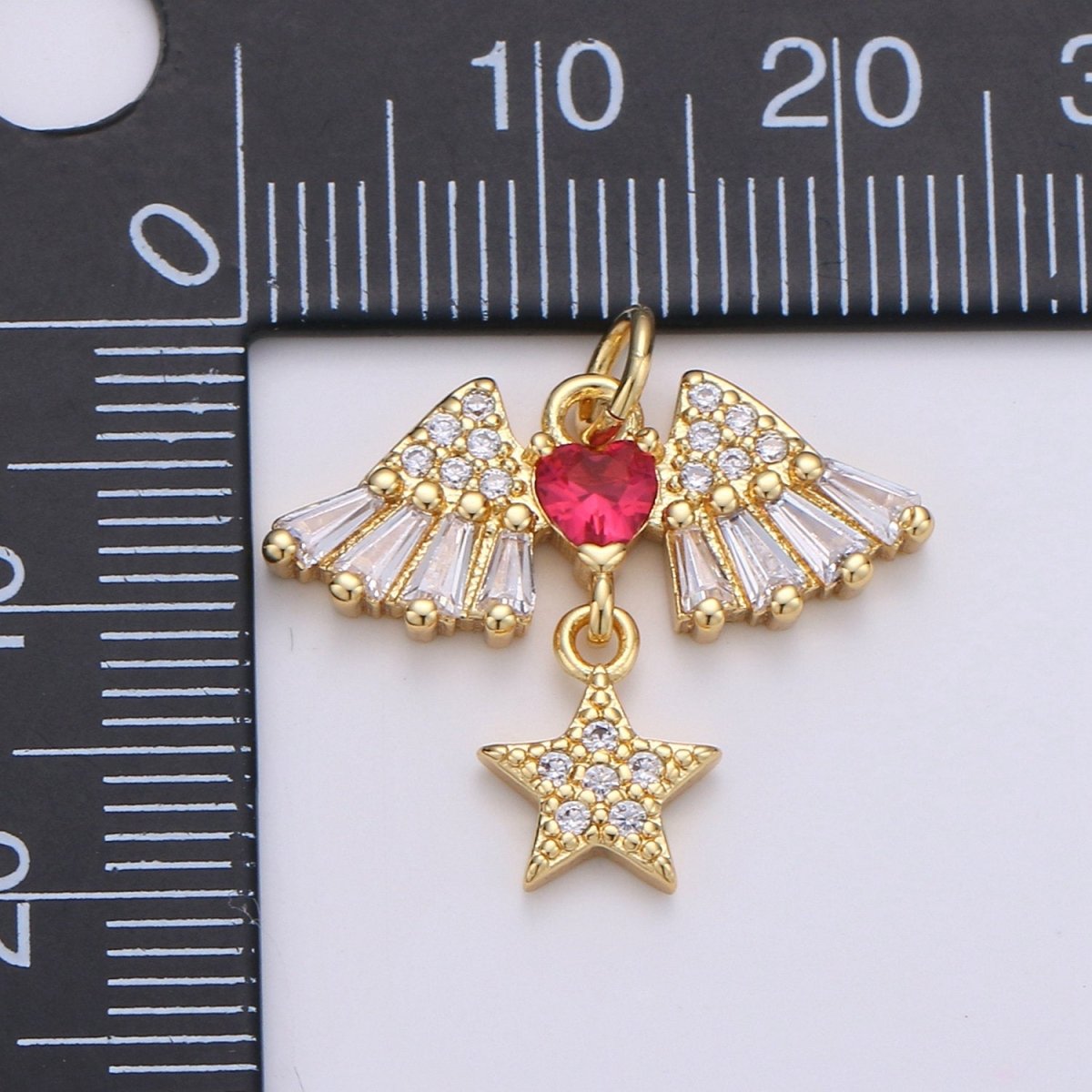 24k Gold Filled Cubic Angel wing heart charms Gold Star Charm Celestial Jewelry Making Supply, D-626