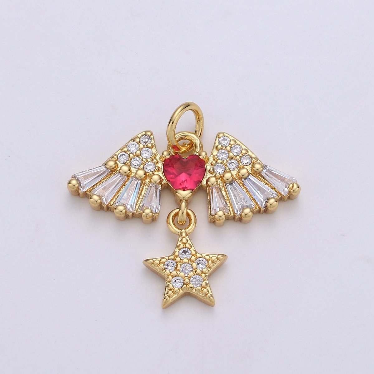 24k Gold Filled Cubic Angel wing heart charms Gold Star Charm Celestial Jewelry Making Supply, D-626
