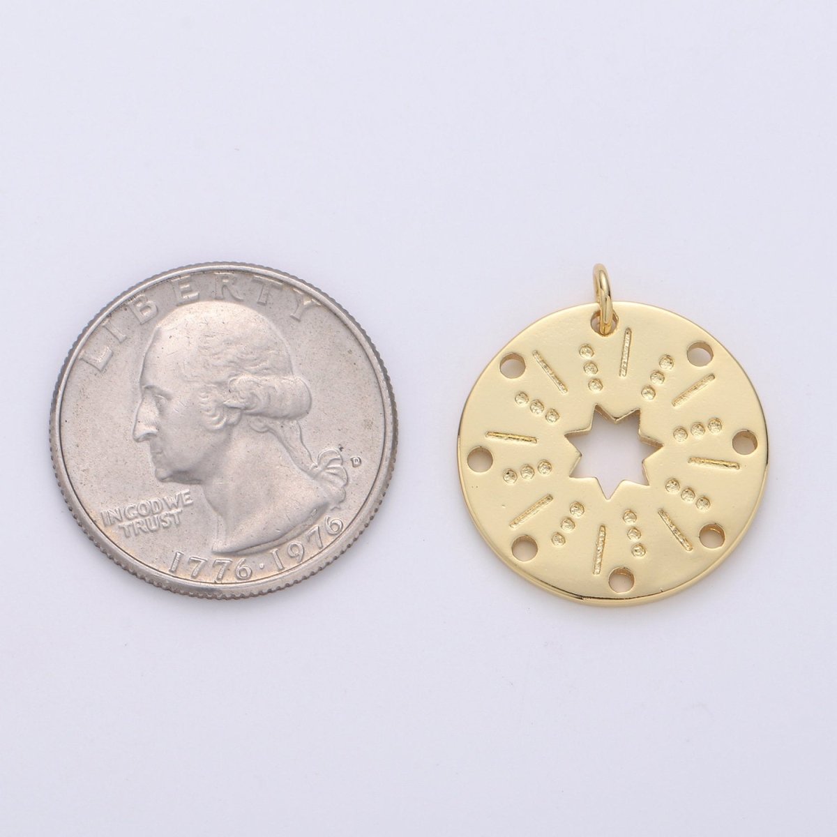 24k Gold Filled Datiny Gold Star charm, Disc charm Bohemian charms, Celestial Jewelry DIY bracelet charm Necklace Charm D-537