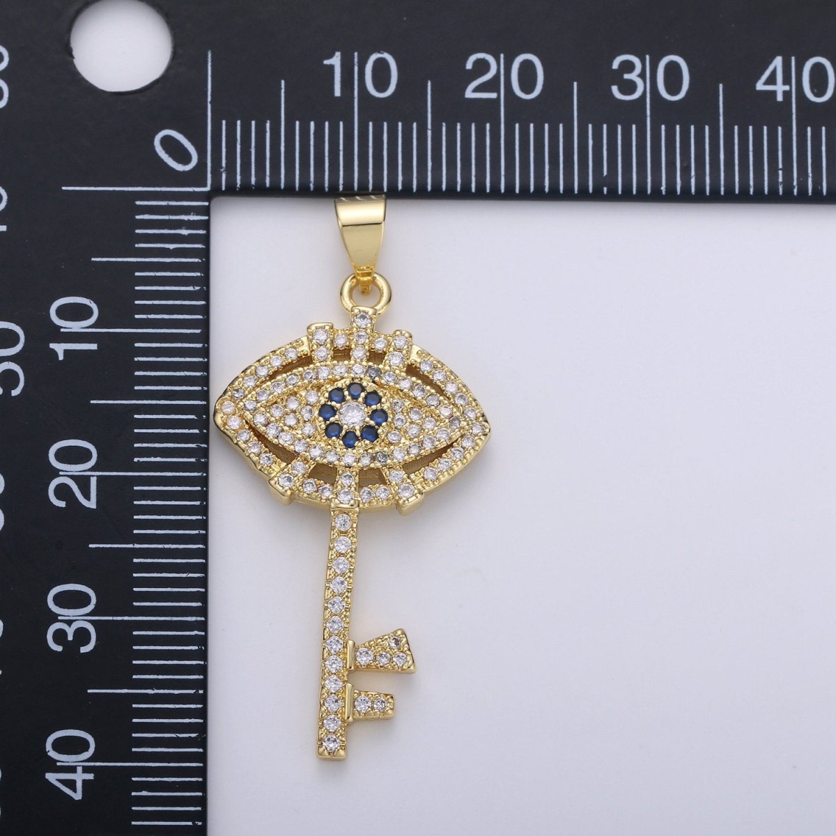 24k Gold Filled Evil Eye Pendant Micro Pave Evil Eye Charms, Gold Key Pendant Cubic Key Charm for Necklace  I-876