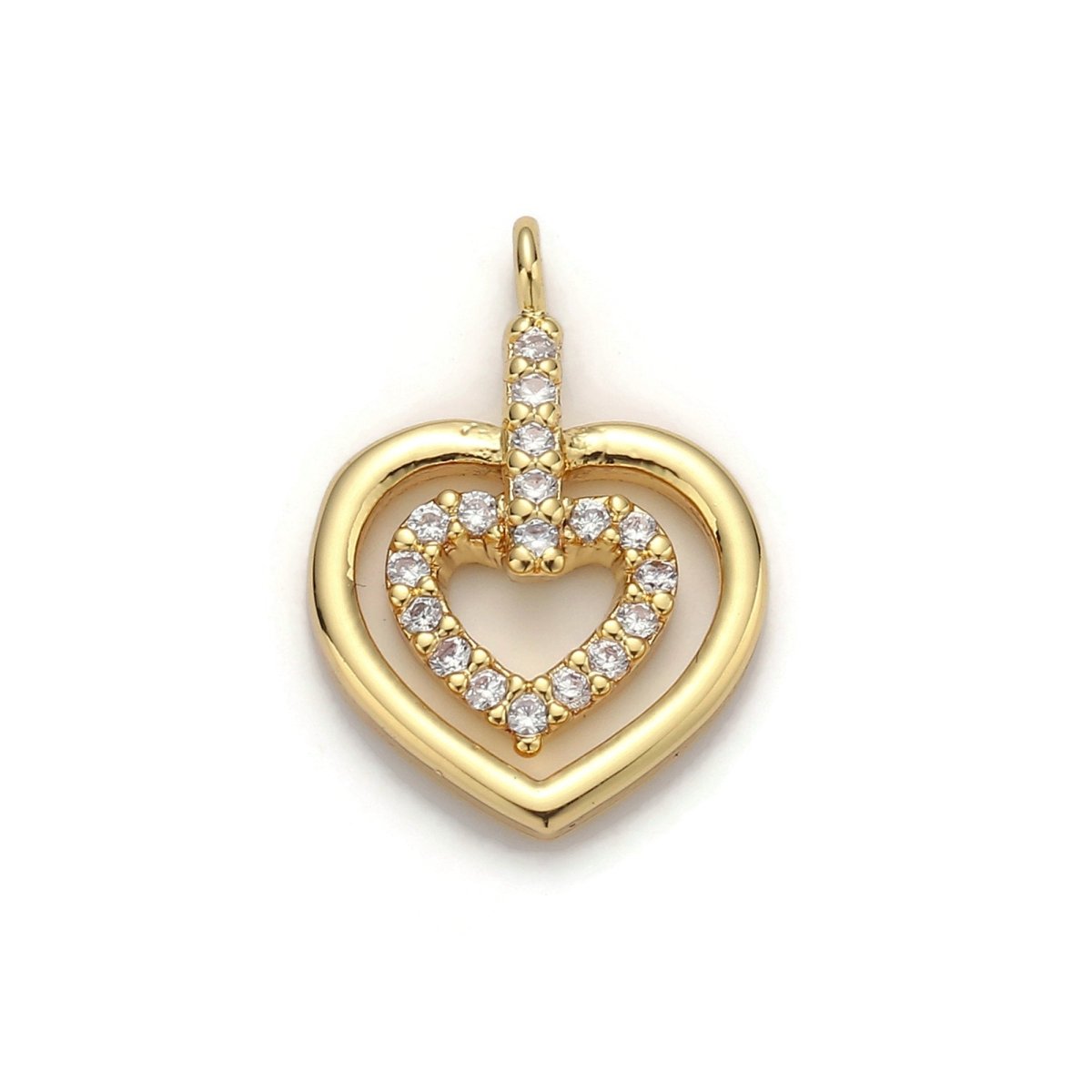24k Gold Filled Micro Pave CZ Heart Pendant Charm, Heart in Heart Micro Pave CZ Pendant Charm, Gold Filled Pendant, For DIY Jewelry D-009