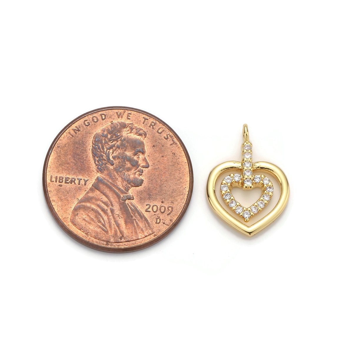 24k Gold Filled Micro Pave CZ Heart Pendant Charm, Heart in Heart Micro Pave CZ Pendant Charm, Gold Filled Pendant, For DIY Jewelry D-009