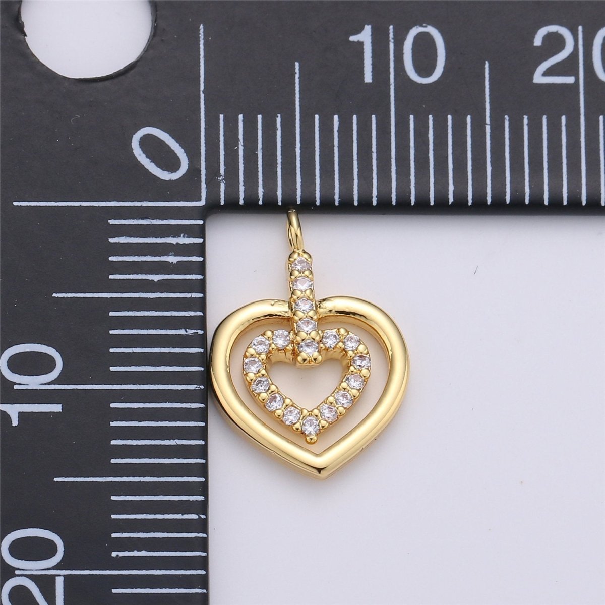 24k Gold Filled Micro Pave CZ Heart Pendant Charm, Heart in Heart Micro Pave CZ Pendant Charm, Gold Filled Pendant, For DIY Jewelry D-009