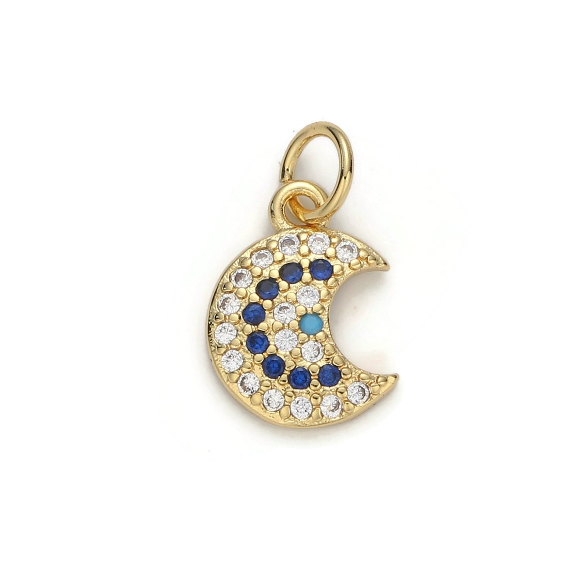 24k Gold Filled Micro Pave Moon Charm, Cubic Zirconia Moon Pendant Charm, Gold Filled Charm, For DIY Jewelry D-044