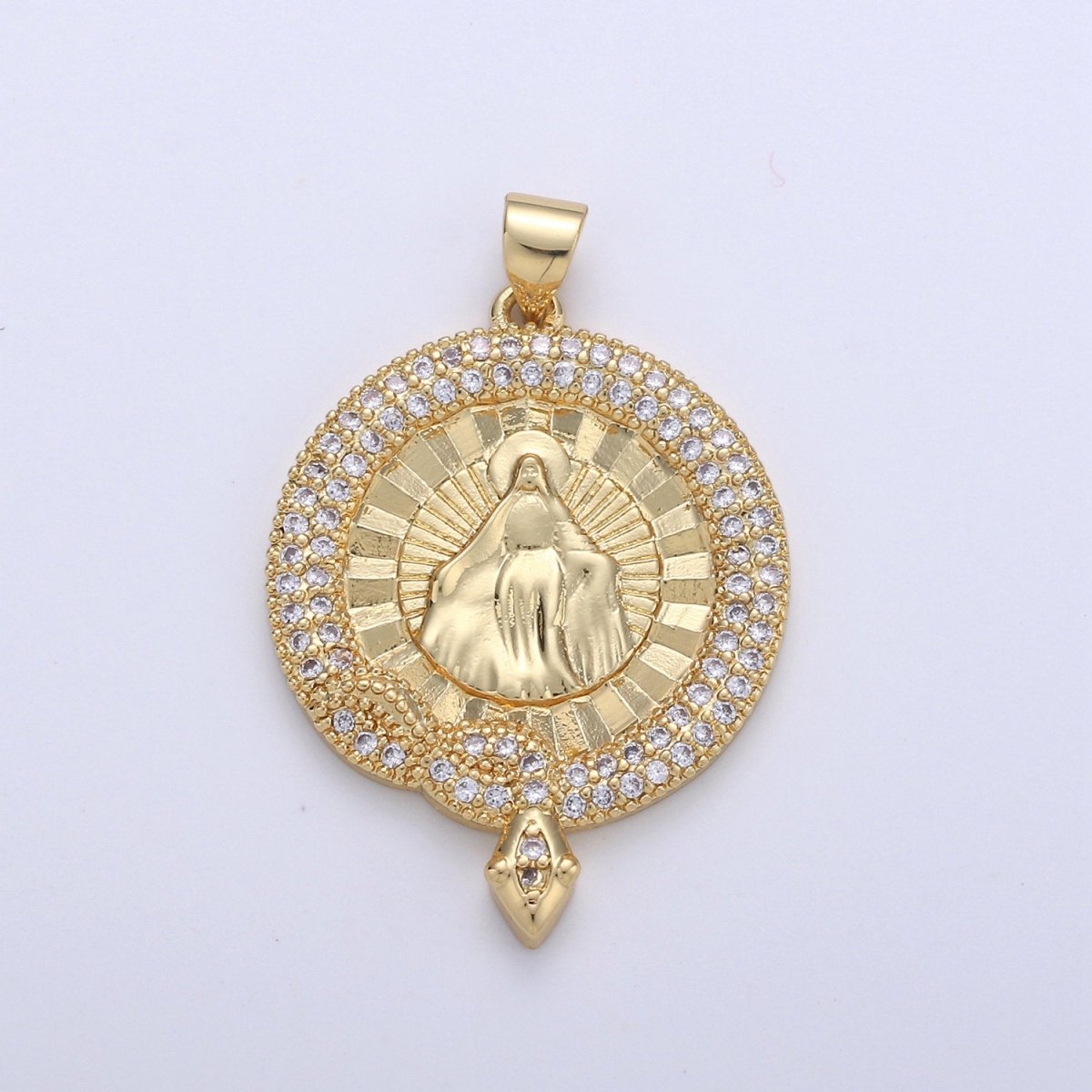 24K Gold Filled Our Lady of Guadalupe Virgin Mary Round Circle Delicate Micro Pve Charm Necklace for Religious Jewelry Pendant I-645