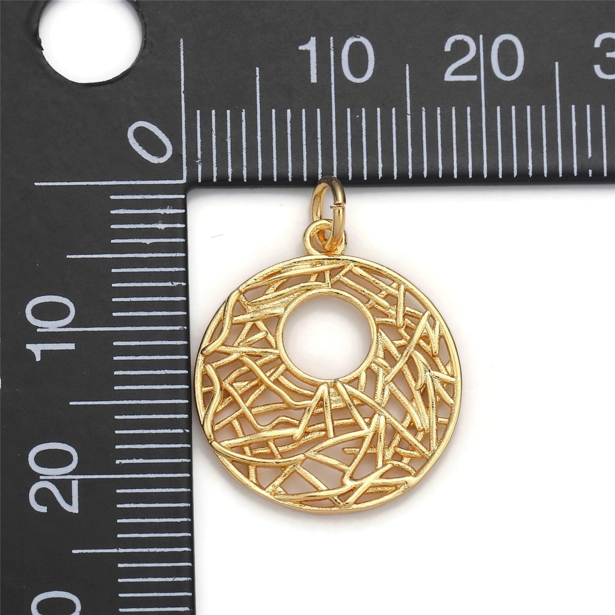 24k Gold Filled Patterned Geometric Circle Charm, Branch Paisley Pendant Charm, Gold Filled Charm, For DIY Jewelry, Gold Color D-058