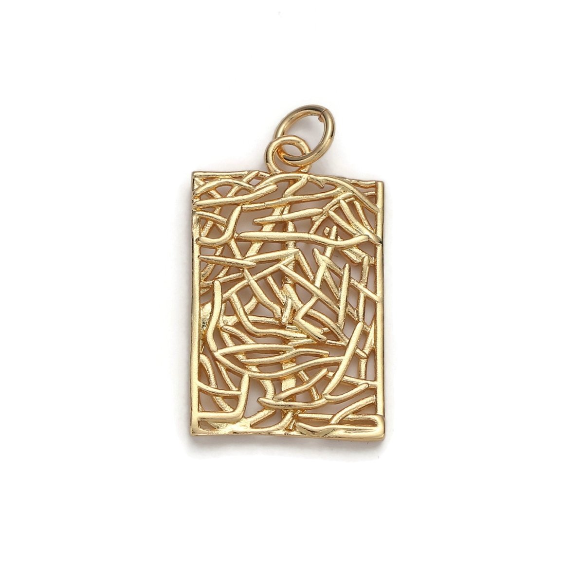 24k Gold Filled Patterned Rectangle Charm, Branch Paisley Pendant Charm, Gold Filled Charm, For DIY Jewelry, Gold Color D-055