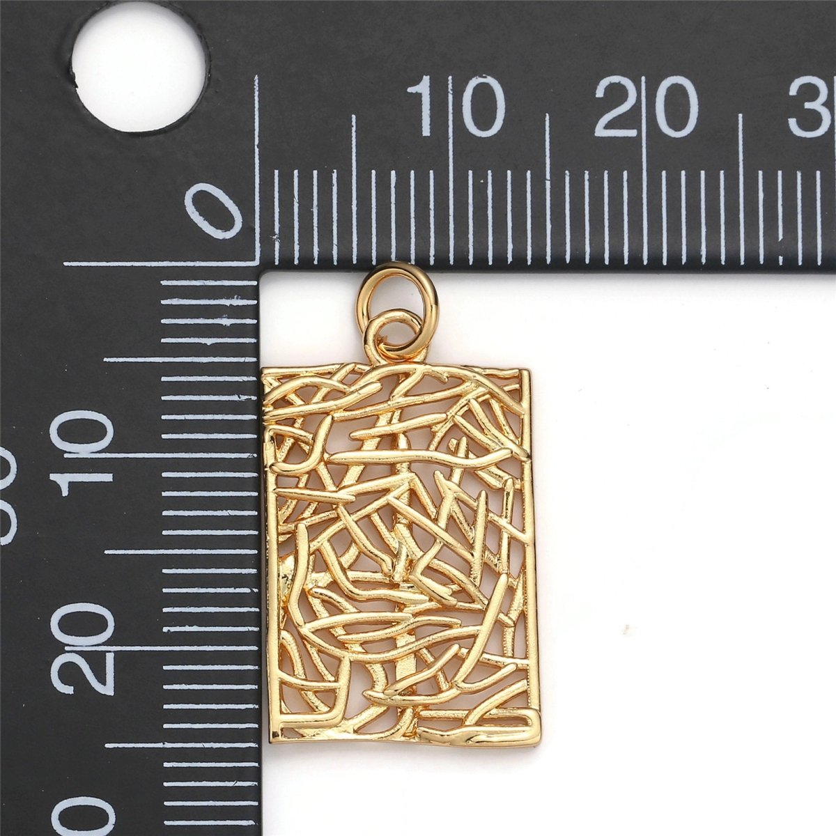 24k Gold Filled Patterned Rectangle Charm, Branch Paisley Pendant Charm, Gold Filled Charm, For DIY Jewelry, Gold Color D-055