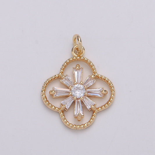 Baguette CZ Jasmine 24K Gold Filled, Daisy Cluster Cubic Charm, Dainty Flower Pendant Dainty Vane Charm Compass bracelet earring necklace C-830