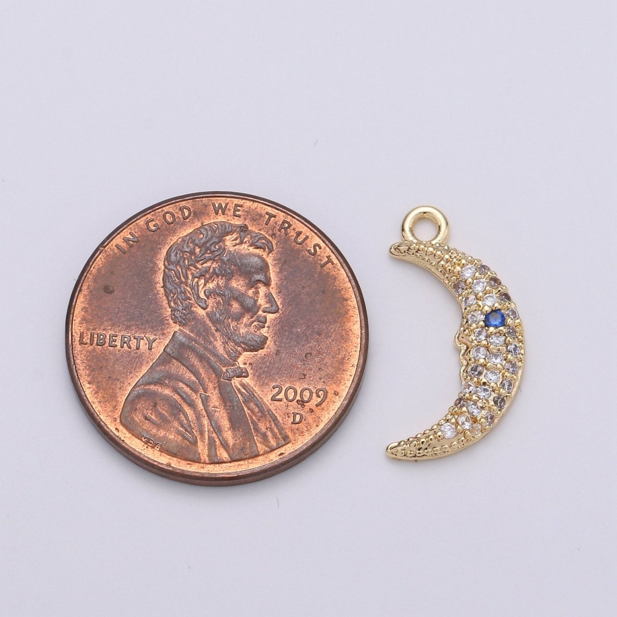 Celestial Cubic Crescent Moon Charm Gold Charm Pendant, Gold Filled CZ Charm Pendant, Cubic Zirconia Dainty Moon Necklace Charm, D-400