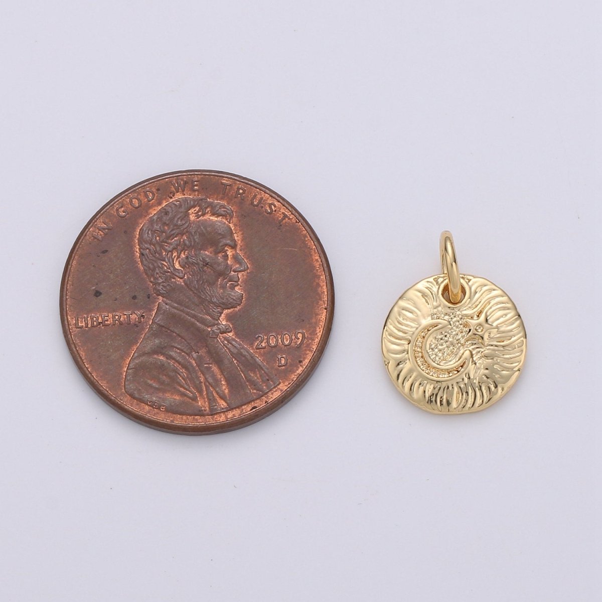 Celestial Jewelry Gold Crescent Moon Charm Rustic Coin Disc Charm Jewelry Making Supply 24K Gold Filled Findings D-372 D-373