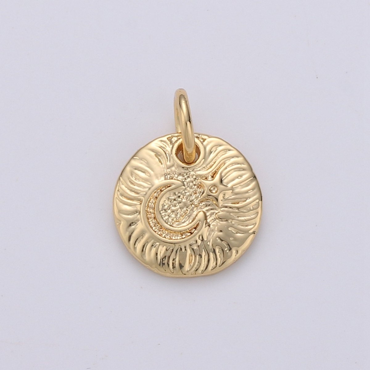 Celestial Jewelry Gold Crescent Moon Charm Rustic Coin Disc Charm Jewelry Making Supply 24K Gold Filled Findings D-372 D-373