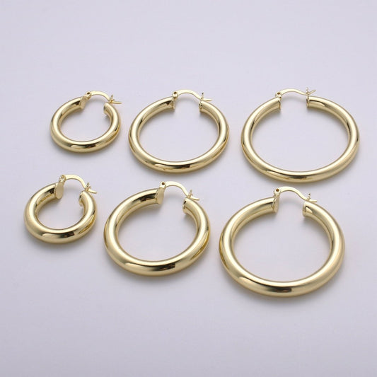 Chunky Lightweight Hoop Earrings - Hollow Light Hoop Earrings - Big Gold Hoops - Simple Everyday Earrings 40mm, 35mm, 30mm, 25mm, 20mm Q-460 - Q-463
