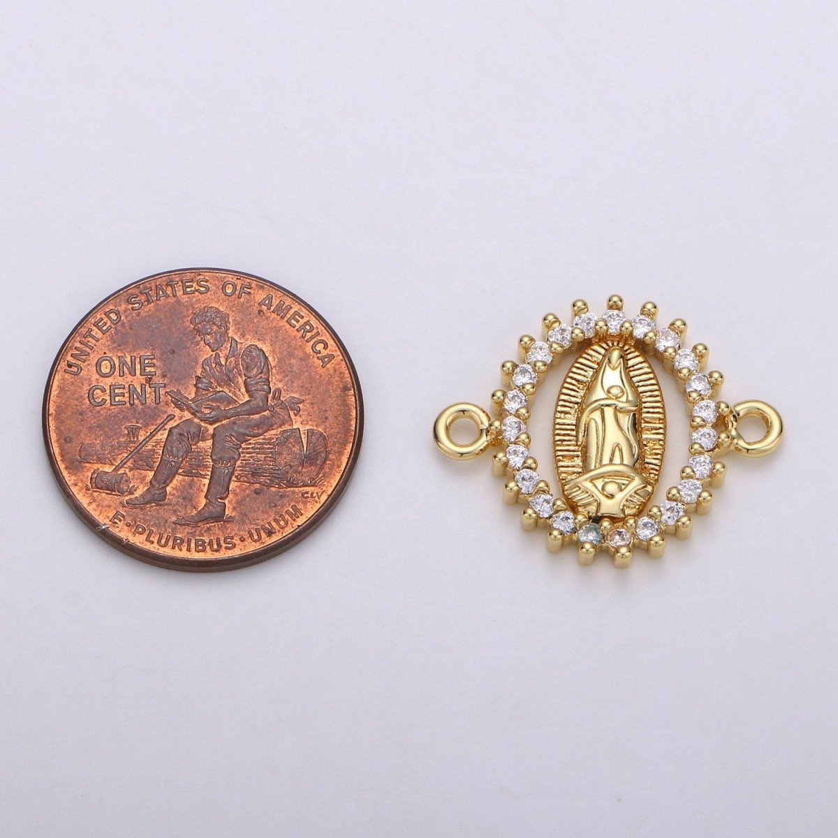 CZ Micro paved Gold Virgin Mother Mary Connectors, Catholic Baptism Charm, Medallion Religious Jewelry Craft Supply F-461