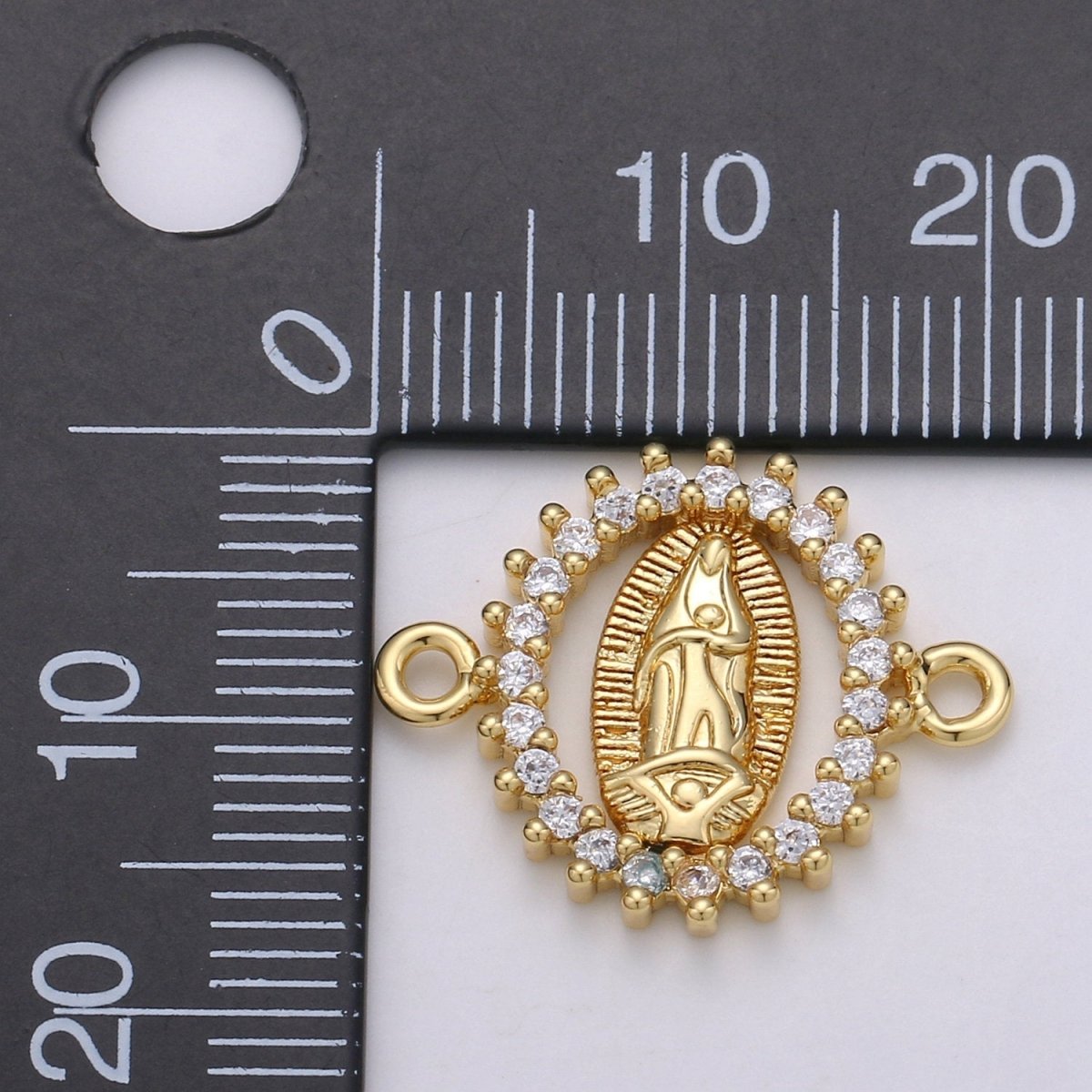 CZ Micro paved Gold Virgin Mother Mary Connectors, Catholic Baptism Charm, Medallion Religious Jewelry Craft Supply F-461