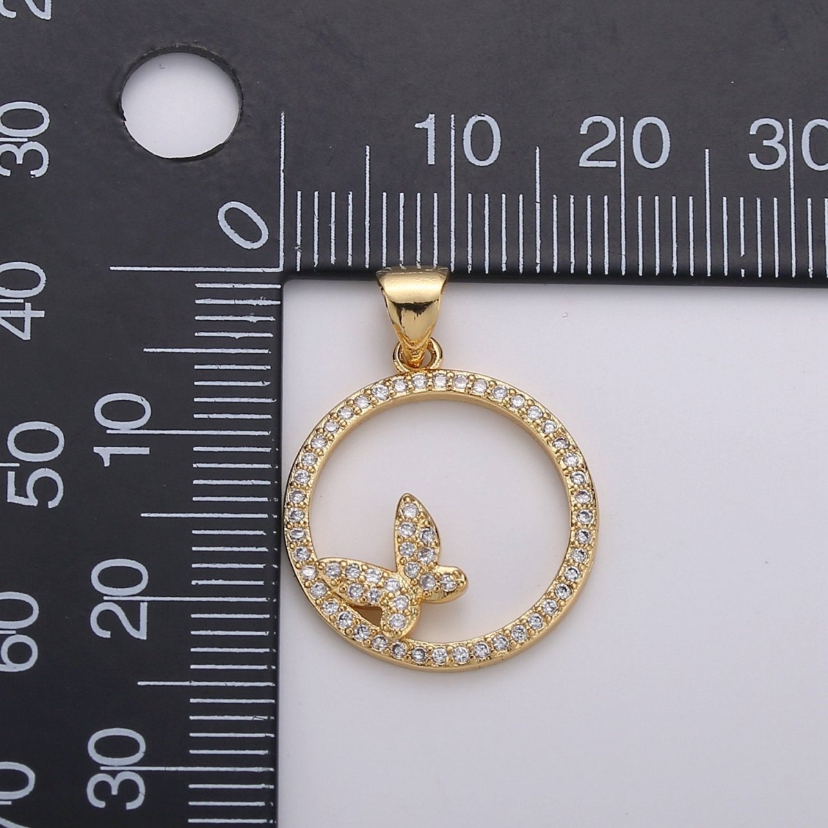 Dainty 14k Gold Filled Micro Pave Butterfly Charm, Round Circle Mariposa Pendant Charm, Gold Filled Charm, For DIY Jewelry I-744