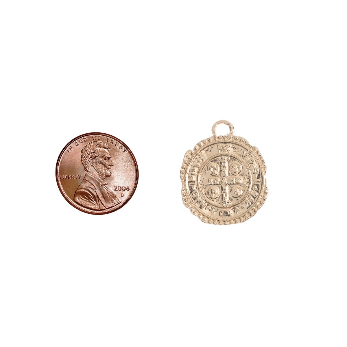 Dainty 18k Gold Filled Rustic Cross Coin Charm Vintage Medallion for Bracelet Necklace Pendant Earring Findings for Jewelry Making C-238