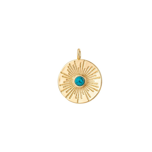 Dainty 18K Gold Filled / White Gold Sun Sunburst Coin Charm Turquoise / White Howlite Charm for Earring Necklace Jewelry Making Supplies D-778