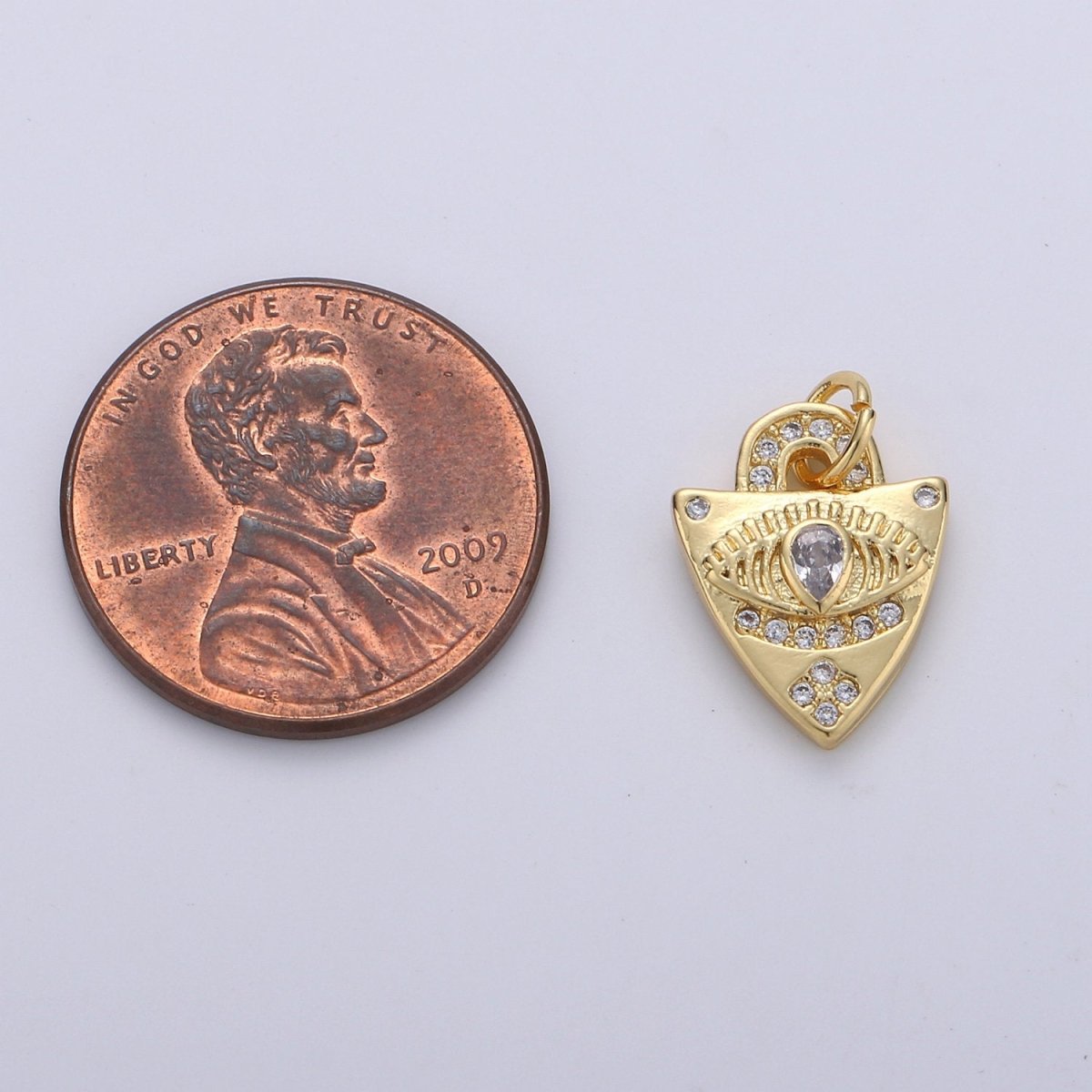 Dainty Charm 24k Gold Filled Micro Pave Evil Eye Pendant Charm, Evil Eye Shield Micro Pave CZ Pendant Charm, For Protection Amulet Jewelry, D-241