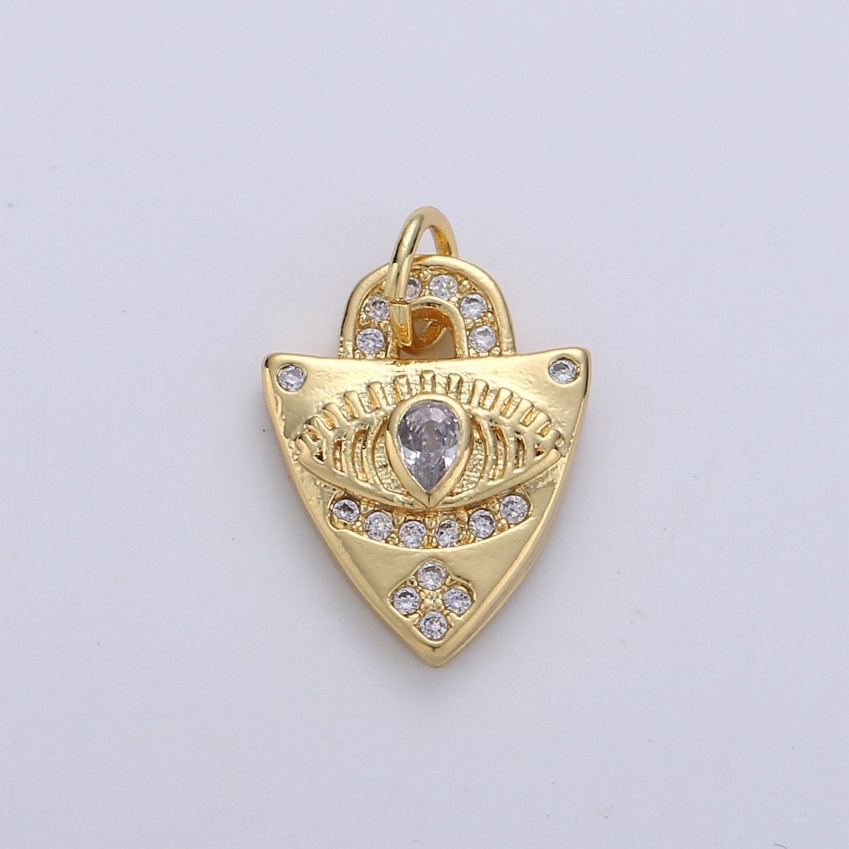 Dainty Charm 24k Gold Filled Micro Pave Evil Eye Pendant Charm, Evil Eye Shield Micro Pave CZ Pendant Charm, For Protection Amulet Jewelry, D-241