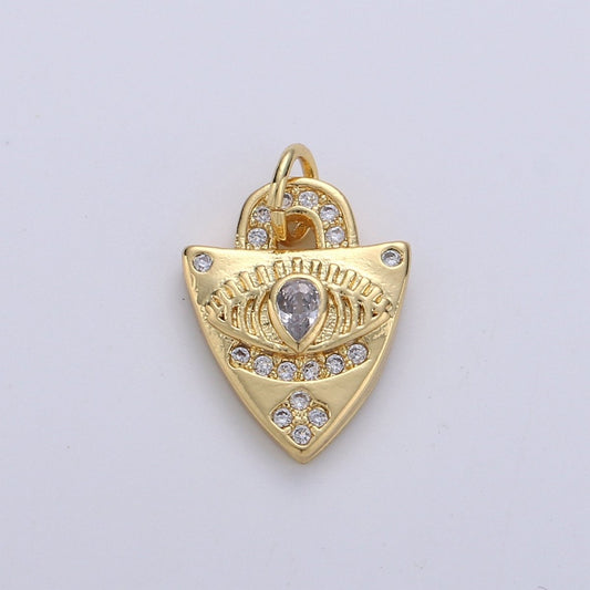 Dainty Charm 24k Gold Filled Micro Pave Evil Eye Pendant Charm, Evil Eye Shield Micro Pave CZ Pendant Charm, For Protection Amulet Jewelry, D-241