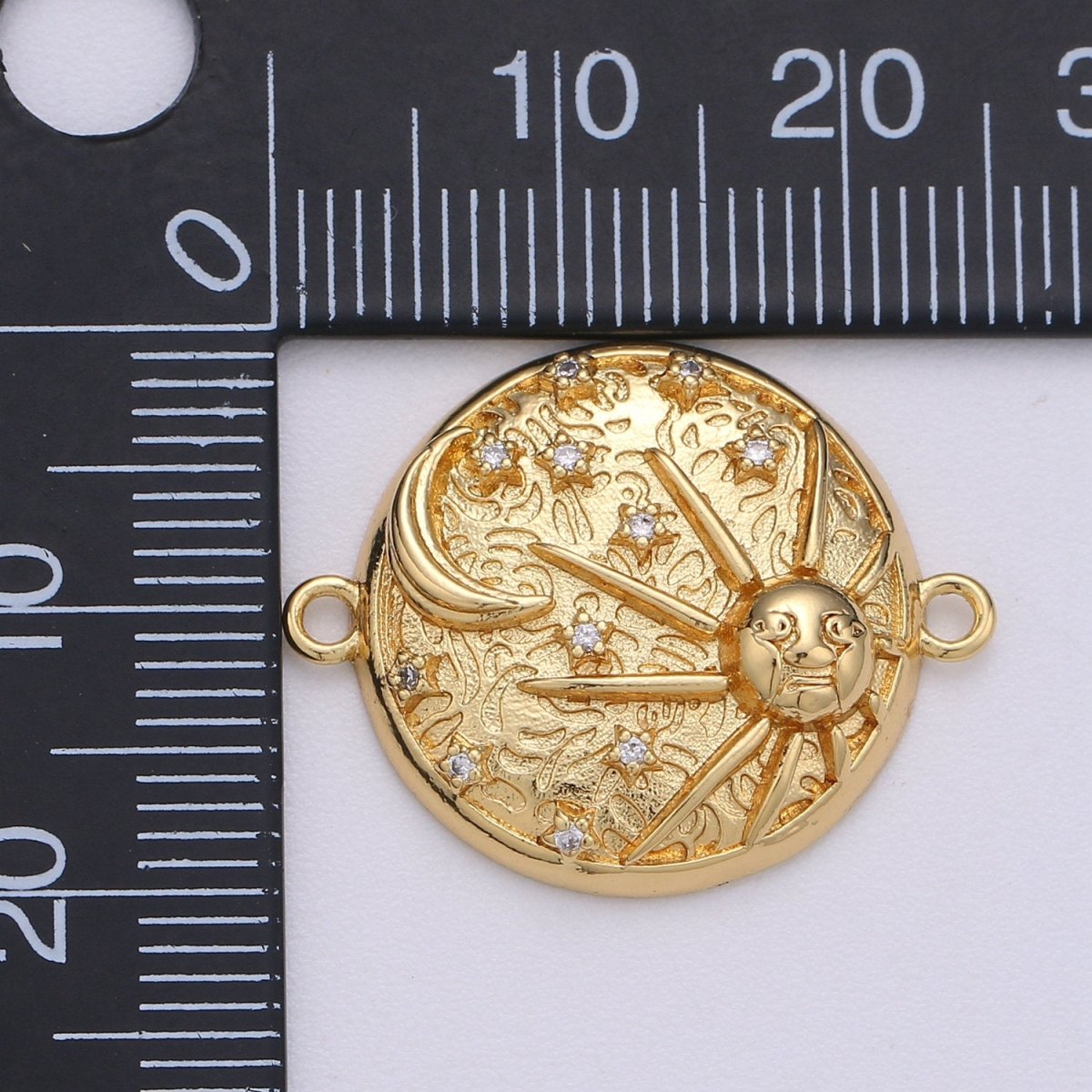 Dainty Coin CZ Celestial Connector Charms Sun, Moon and Star Coin Star Charm Gold Filled Gold CZ Drop Charm Pendant, Celestial Jewelry F-459