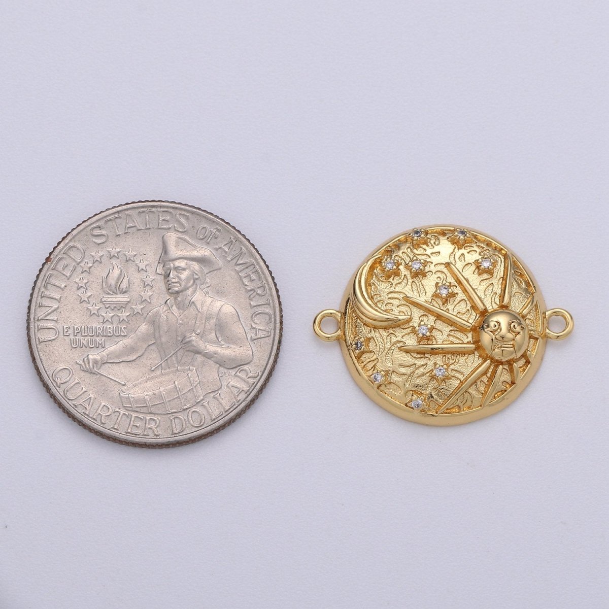 Dainty Coin CZ Celestial Connector Charms Sun, Moon and Star Coin Star Charm Gold Filled Gold CZ Drop Charm Pendant, Celestial Jewelry F-459