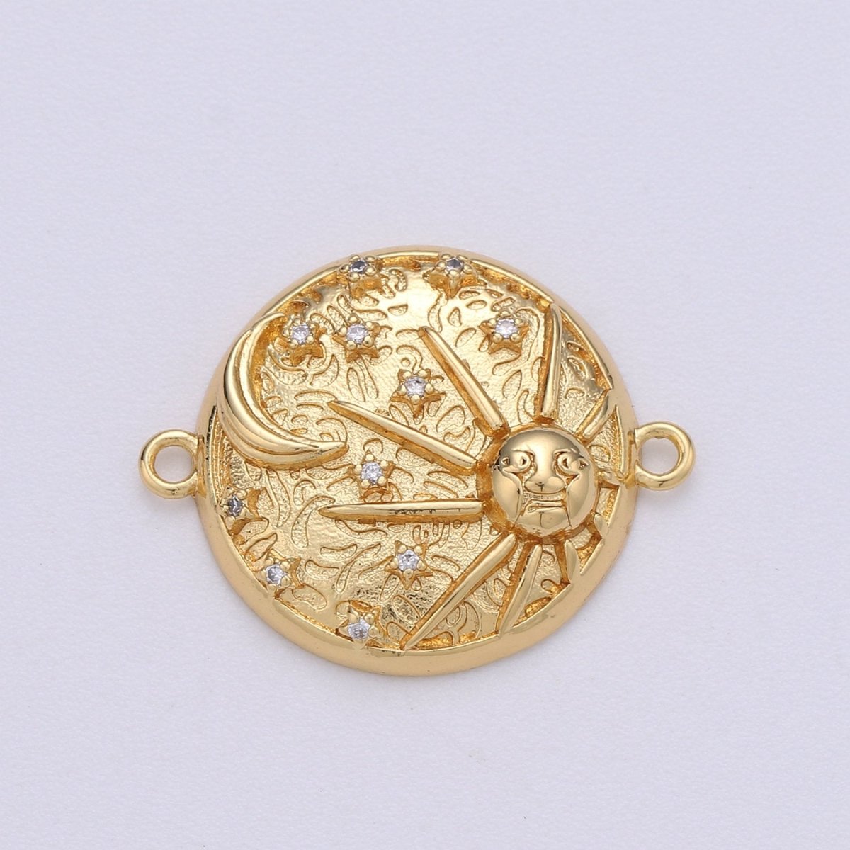 Dainty Coin CZ Celestial Connector Charms Sun, Moon and Star Coin Star Charm Gold Filled Gold CZ Drop Charm Pendant, Celestial Jewelry F-459