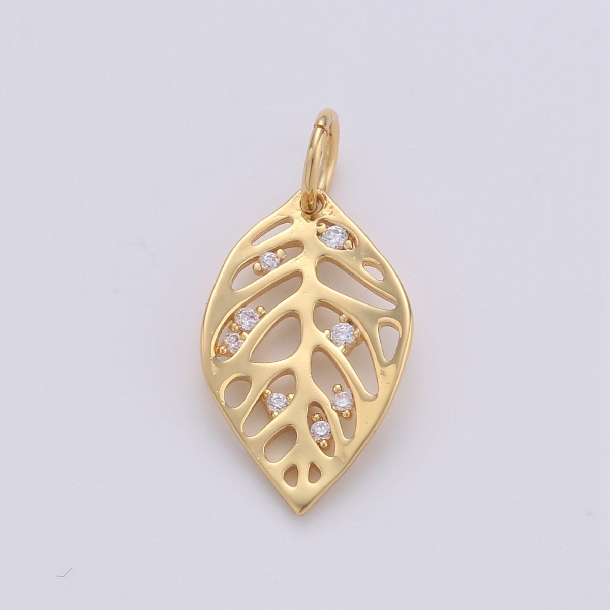 Dainty Gold Monstera Leaf Charms Pendant, Gold Leaf Charm DIY Earring Necklace Jewelry Accessory DIY Craft Micro Pave Charm D-571
