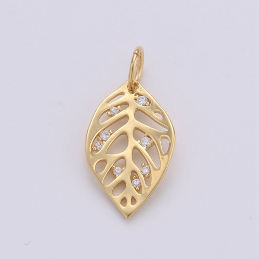 Dainty Gold Monstera Leaf Charms Pendant, Gold Leaf Charm DIY Earring Necklace Jewelry Accessory DIY Craft Micro Pave Charm D-571
